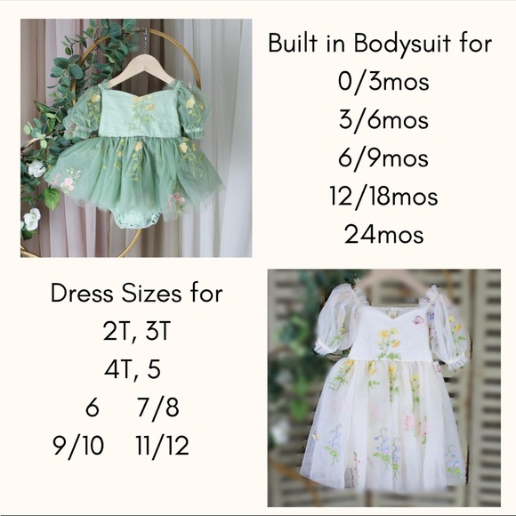 Floral Light Blue Custom-Made Flower girl/wedding guest dress with custom bow - Picture 6 of 7